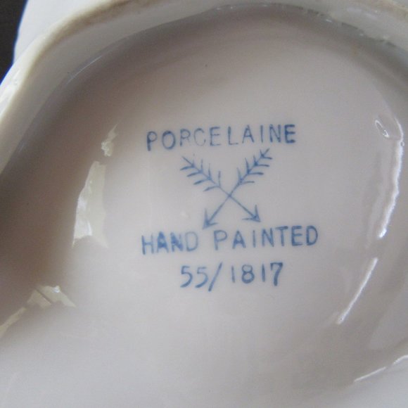 White porcelain gold trimmed 3 section candy or bon bon dish -lavender roses - Picture 8 of 10